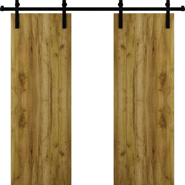 3011 64 in. x 96 in. Sold Core Antique Oak Color Wood Sliding Barn Door with Hardware Kit