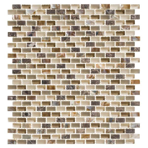 Tino Bristle Brown/Tan/Cream 11-1/4 in. x 12-1/4 in. Random Brick Marble and Glass Mosaic Tile (4.8 sq. ft./Case)