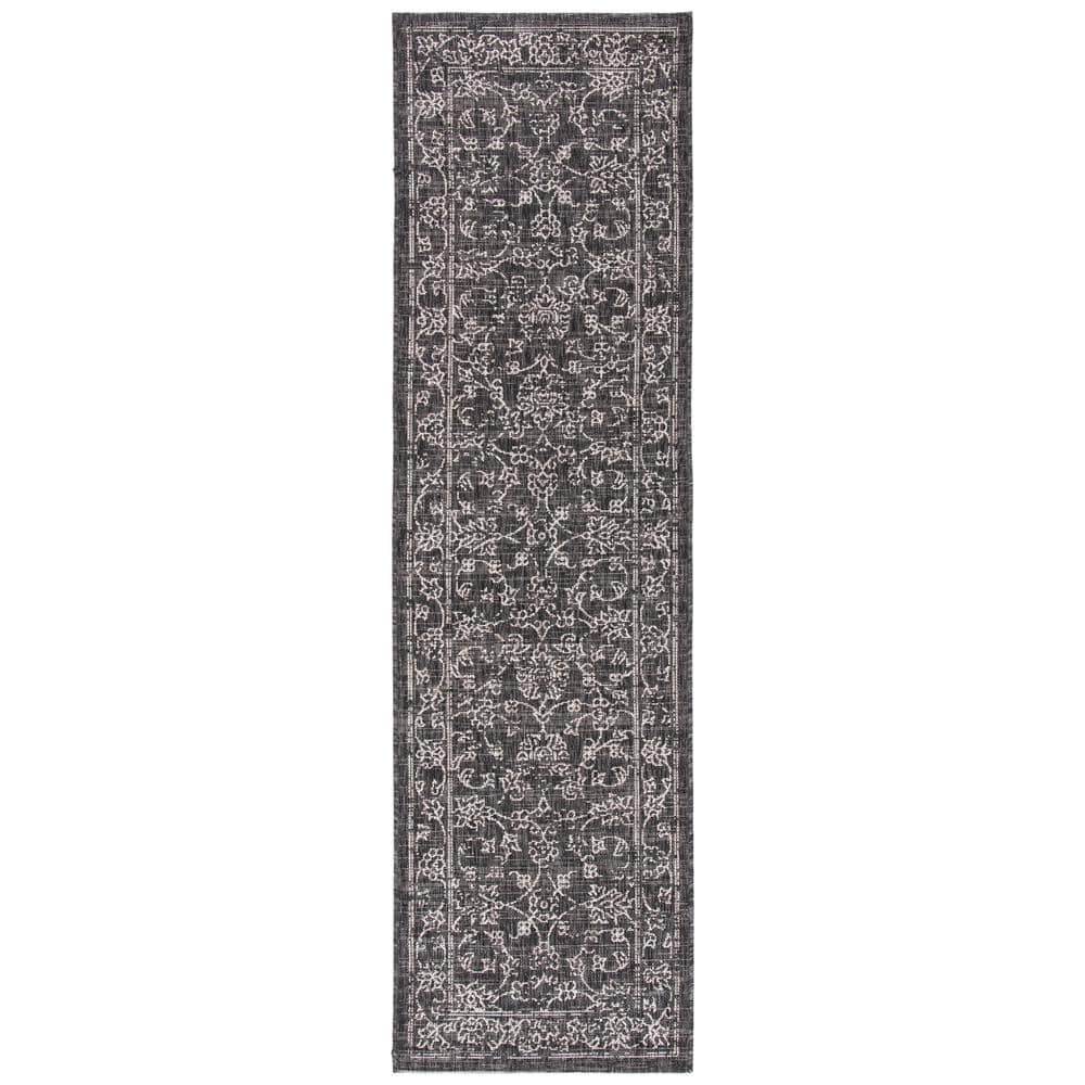 SAFAVIEH Courtyard Black/Ivory 2 ft. x 16 ft. Runner Medallion Border ...