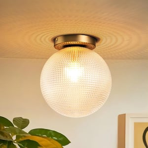 Corder 9.8 in. 1-Light Gold Modern Bubble Flush Mount with Checkered Glass Globe Shade for Dining/Living Room Bedroom