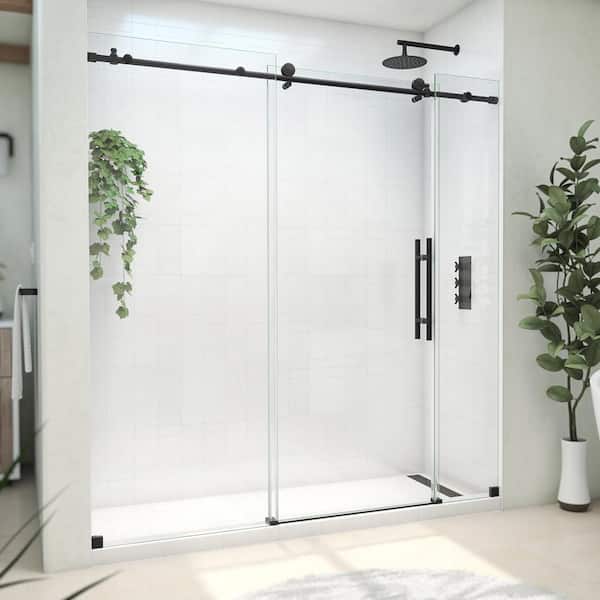 DreamLine Continuum 68-72 in. W x 76 in. H Fully Clear Sliding Frameless Shower Door in Matte Black