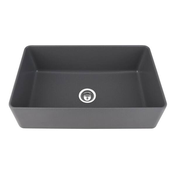 JimsMaison 33 in. Farmhouse/Apron-Front  Single Bowl Quartz Kitchen Sink with Basket Strainer