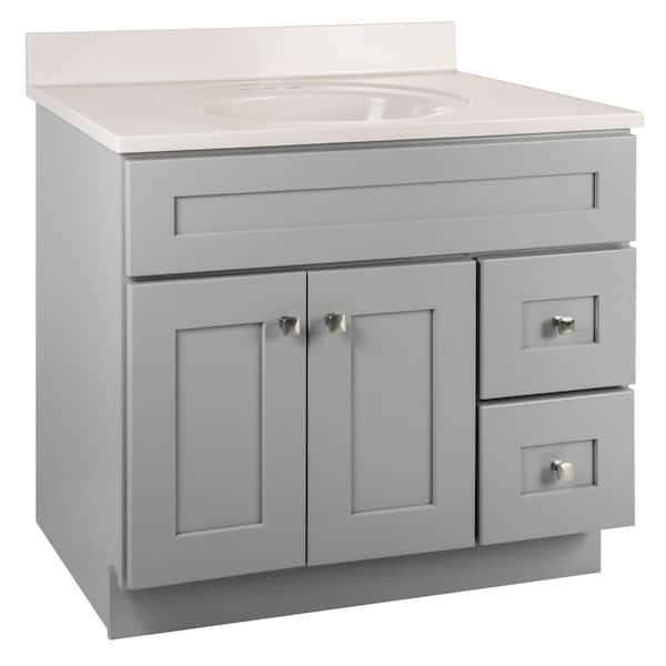 Brookings Solid Wood 37 in. W x 22 in. D x 36.31 in. H Bath Vanity in Gray with Ivory Swirl Cultured Marble Top