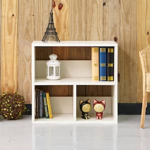 24.8 in. White Wood 3-shelf Standard Bookcase with Cubes