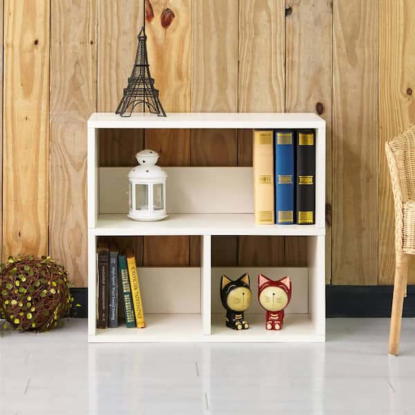 Way Basics 24.8 in. White Wood 3-shelf Standard Bookcase with Cubes