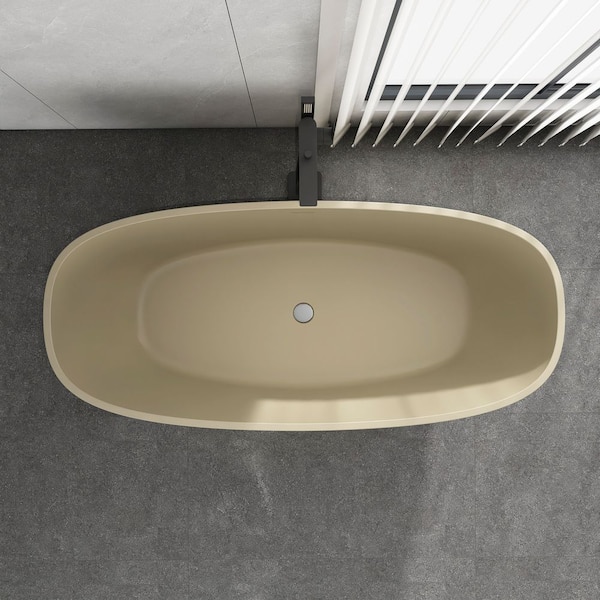Moray 67 in. x 30 in. Solid Surface Stone Resin Flatbottom Freestanding Bathtub Soaking Bathtub in Khaki