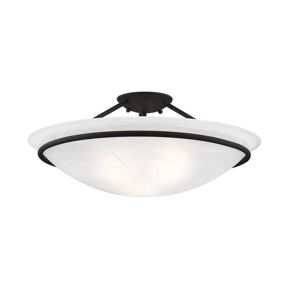 Elegant Alabaster Glass Bowl 3-Light Semi-Flush Mount in Black