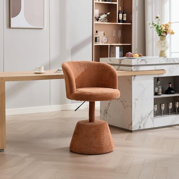 25.4 in. H Modern Orange 360° Swivel Ergonomic Back Metal Bar Stool, Dining Chair with Chenille Arms(1 chair)