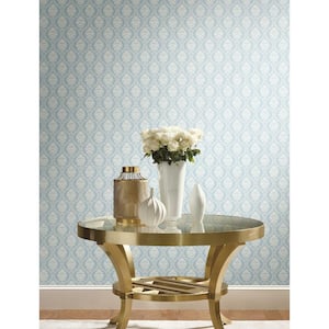 56 sq ft. Blue Petite Ogee Pre-Pasted Wallpaper