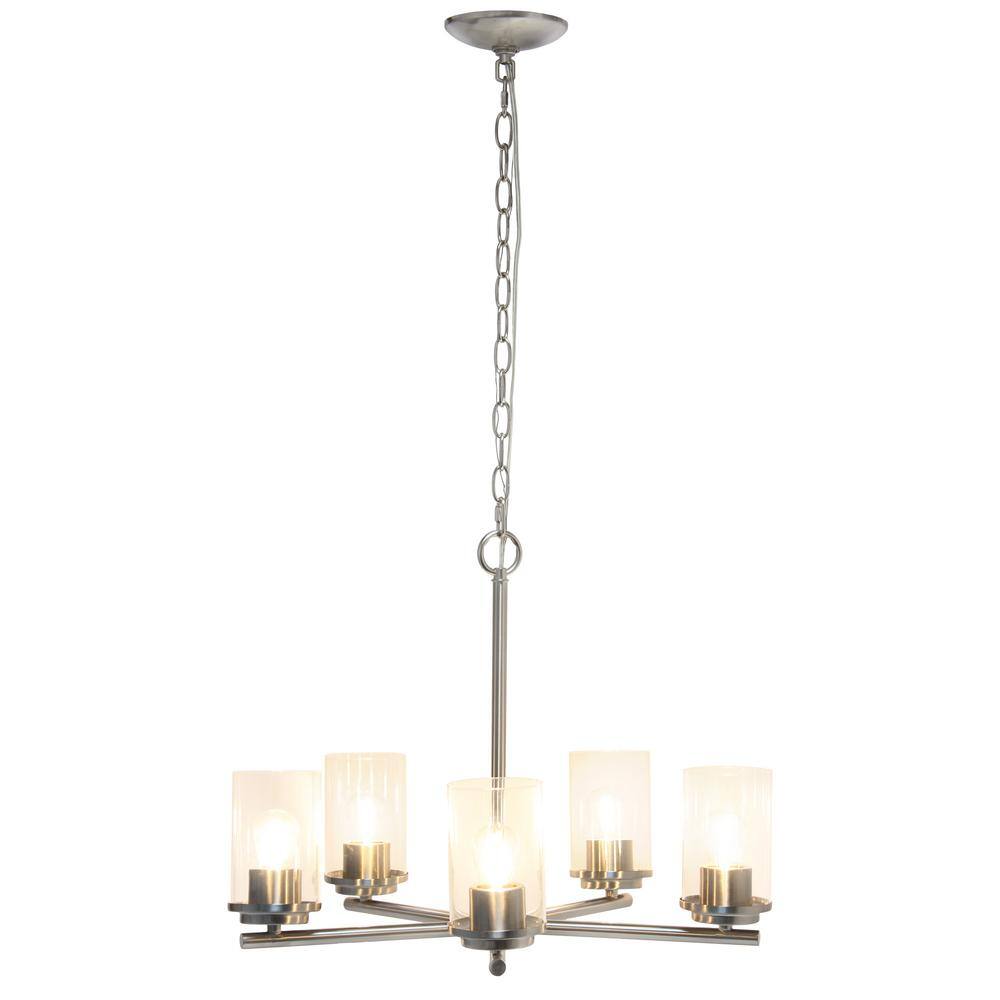 Brushed Nickel 5-Light Metal and Glass Pendant Chandelier