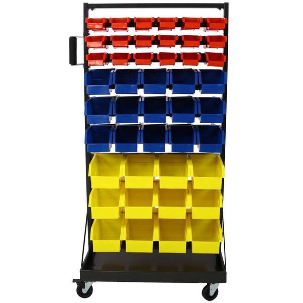 Ami 90-Parts Bin Shelving Storage Organizer with Locking Wheels 450 lbs. Capacity Industrial Use Carts