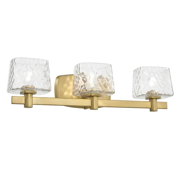 Drysdale 23.5 in. 3-Light Soft Brass Vanity Light with Clear Hammered Glass Shades