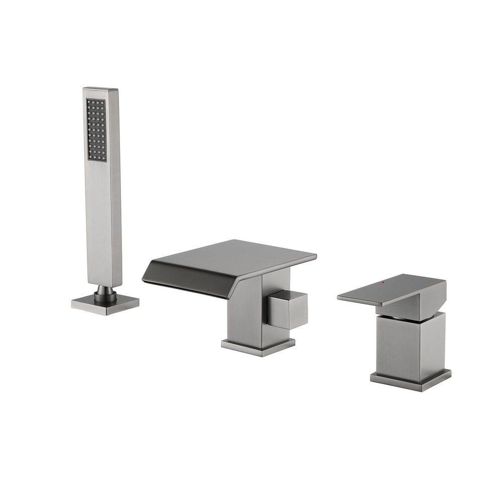 Single-Handle Deck-Mount Roman Tub Faucet with Hand Shower Modern Brass Waterfall Bathtub Filler with Sprayer in Grey price history on PriceWatchPro