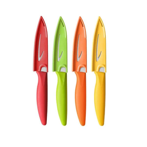 4-Pack 3.7 in. Stainless Steel Partial Tang Paring Knives with Plastic Handle, (4 Knives and 4 Knife Cover)