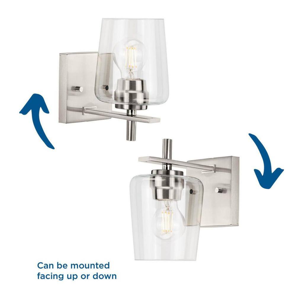 Brushed Nickel Cylinder Wall Sconce with Clear Glass Shade