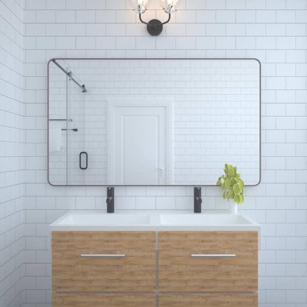 60 in. W x 36 in. H Rectangular Framed Wall Mounted with Tempered Glass Bathroom Vanity Mirror in Oil Rubbed Bronze