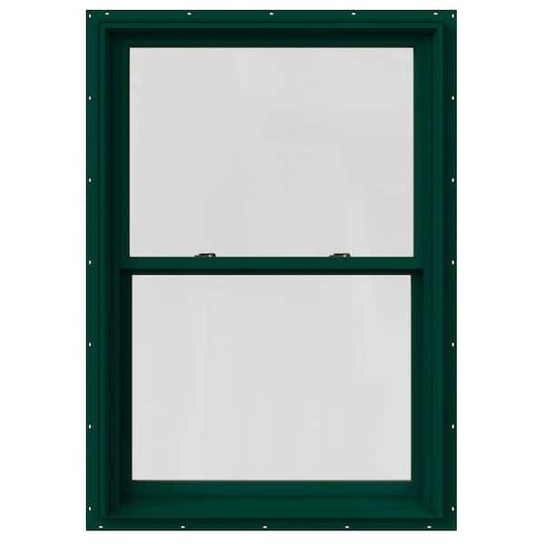 JELD-WEN 33.375 in. x 60 in. W-2500 Series Green Painted Clad Wood Double Hung Window w/ Natural Interior and Screen