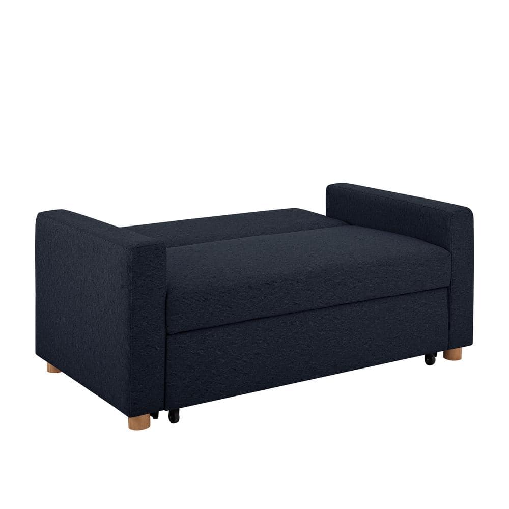 Navy Blue Fabric Full Size Convertible Sleeper Sofa