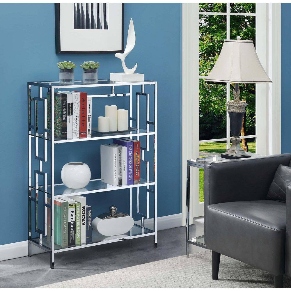 Town Square Chrome 4-Tier Clear Glass Bookshelf