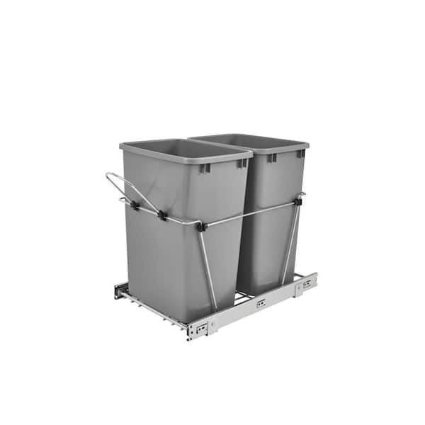 Rev-A-Shelf 19.25 in. H x 14.38 in. W x 22 in. D Double 35 Qt. Pull-Out Silver and Chrome Waste Container