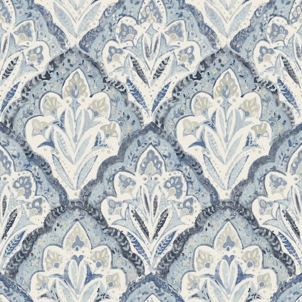 Chesapeake Mimir Quilted Damask Blue Prepasted Non Woven Wallpaper Sample