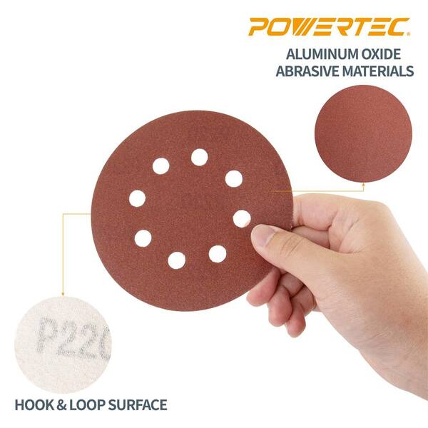 POWERTEC 45004 A/O Hook and Loop 8 Hole Disc 25 PK 5-Inch 40 Grit