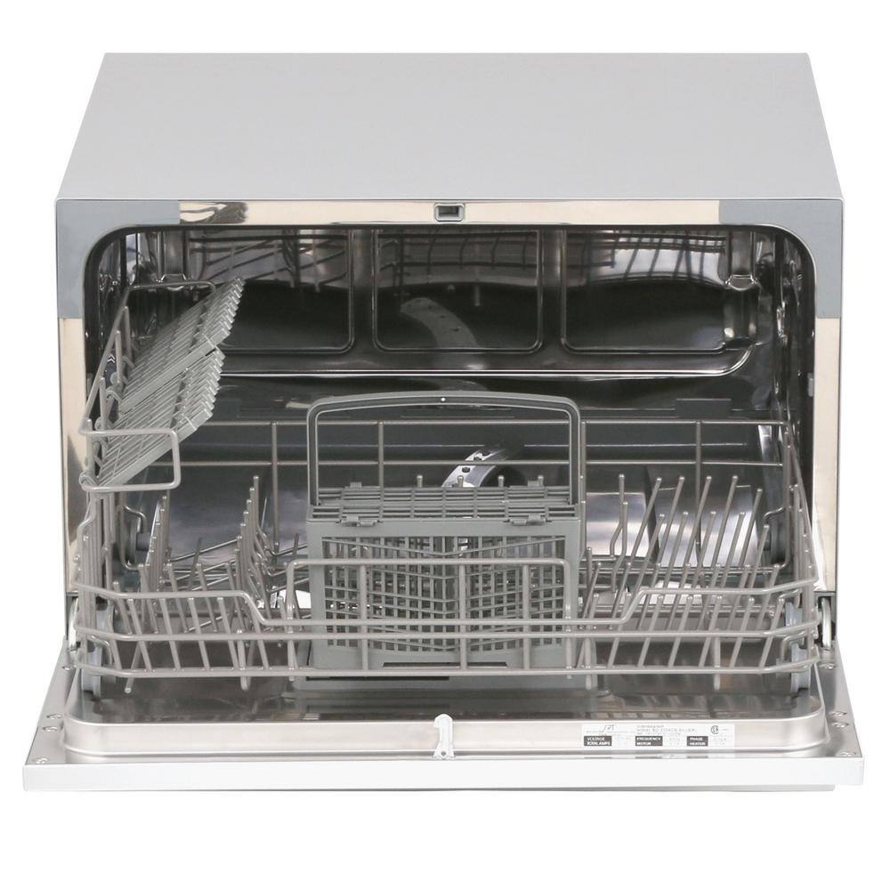 Silver Compact Countertop Dishwasher with Front Control Panel
