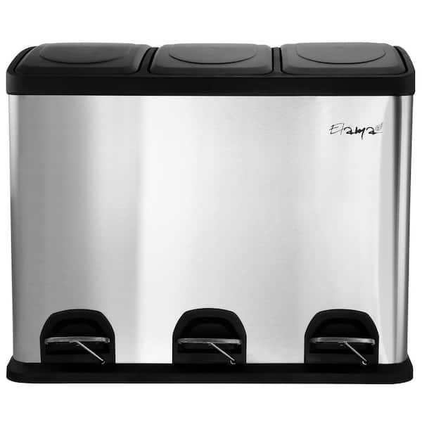 Trash and Recycling Step Bin 3 Section Stainless Steel Trash Bin