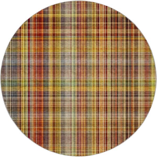 Dream Shag Premium Machine Washable Abstract ADS541 Paprika 8 ft. x 8 ft. Round Rug