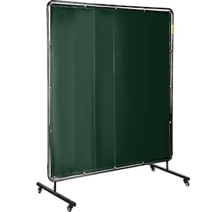 Welding Screen with Frame 6 ft. x 6 ft. Welding Curtain with 4-Wheels Welding Protection Screen Green Flame-Resistant