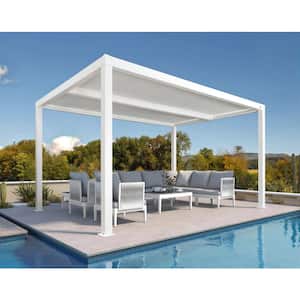 10 ft. x 14 ft. White Aluminum Outdoor Louvered Pergola with Adjustable Canopy Retractable Hardtop Gazebo Sun Shade