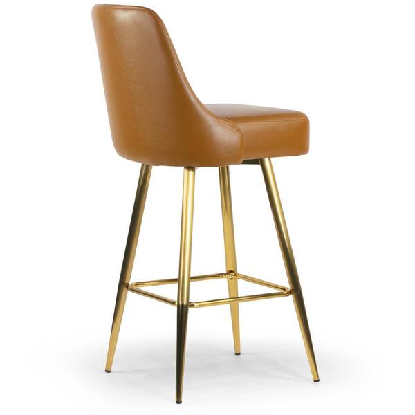 Glamour Home Auren 29 75 In Light, Brown Leather Bar Stools With Gold Legs