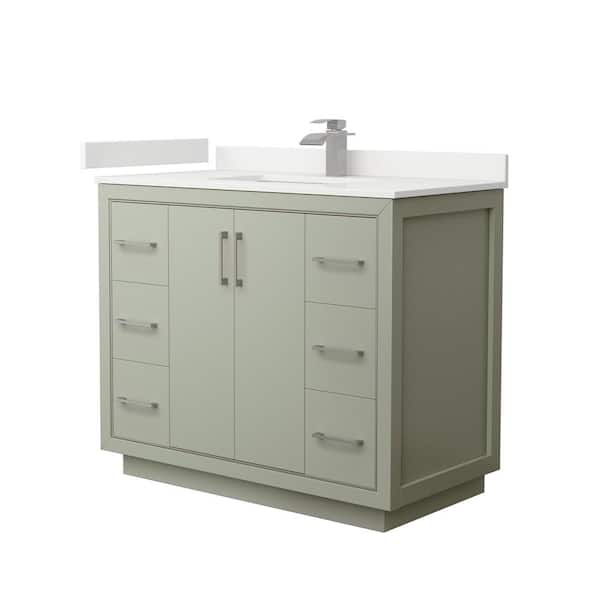 Wyndham Collection Icon 42 in. W x 22 in. D x 35 in. H Single Bath Vanity in Light Green with White Quartz Top