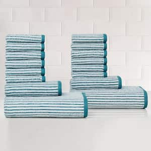 Essential Yarn Dye Stripe Teal 16-Piece Cotton Towel Set