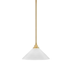 Sparta 100-Watt 1-Light New Age Brass Stem Pendant Light with White Marble Glass Shade and Light Bulb Not Included