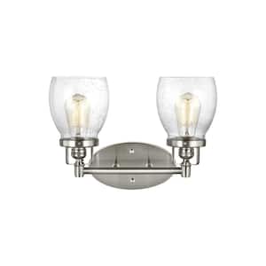 Belton 15 in. 2-Light Brushed Nickel Vanity Light with Clear Seeded Glass Shades
