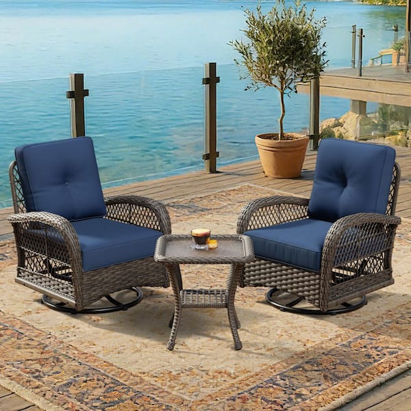 JOYSIDE 3-Piece Wicker Outdoor Rocking Chair Patio Conversation