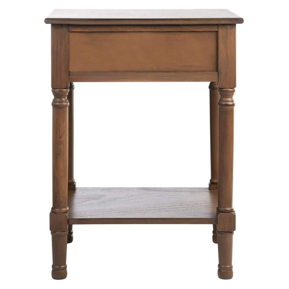 Peyton French Brown Wood Storage End Table with Herringbone Drawer
