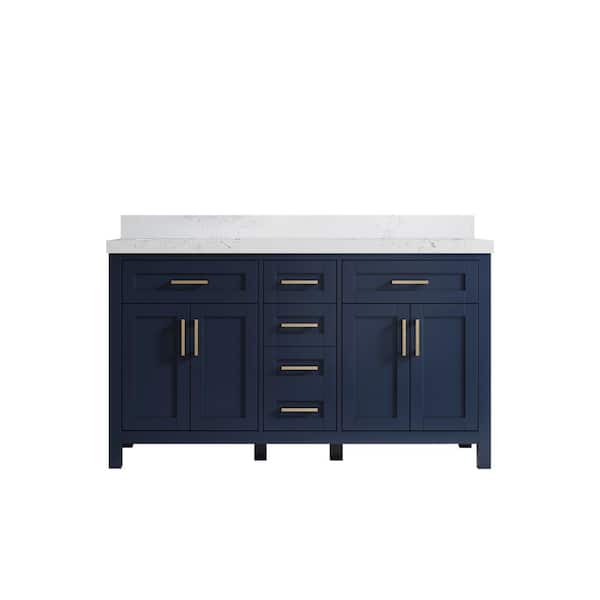 Willow Collections Cambridge 60 in. W x 22 in. D x 36 in. H Double Sink Bath Vanity in Hale Navy Blue with 2 in. Empira Quartz Top