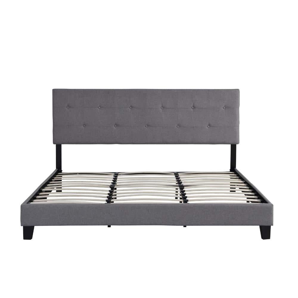 Grey Fabric King Platform Bed Frame with Button Tufted Headboard, Wood Slat Support, No Box Spring Needed, Easy Assembly price history on PriceWatchPro
