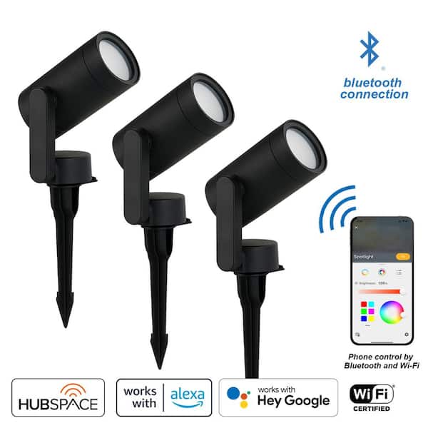 Smart 450 Lumens Black LED Color Changing Low Voltage Outdoor Spotlight Powered by Hubspace (3-Pack)
