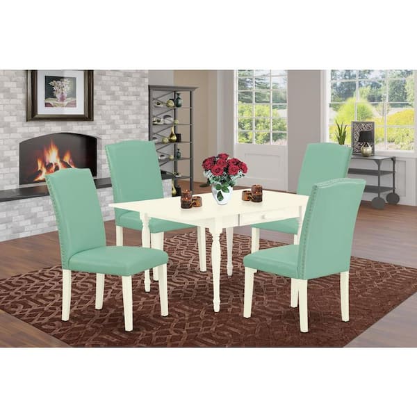 East West Furniture 5-Piece Linen White Finish Solid Wood Top - Dining Room Set with Dropleaf - Seats 4