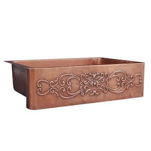 Ganku 33 in. Farmhouse Apron Front Undermount Single Bowl 16 Gauge Antique Copper Kitchen Sink with Scroll