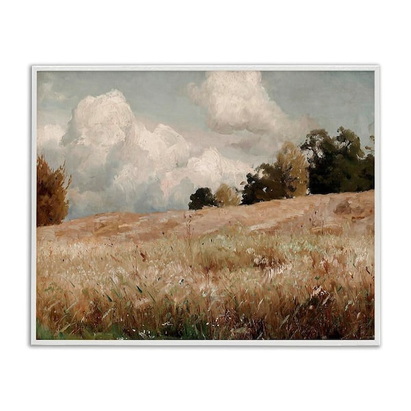 Stupell Industries Classic Cloudy Field Landscape by Lettered and Lined 1-Piece White Framed Nature Giclee Art Print 20 in. x 16 in.
