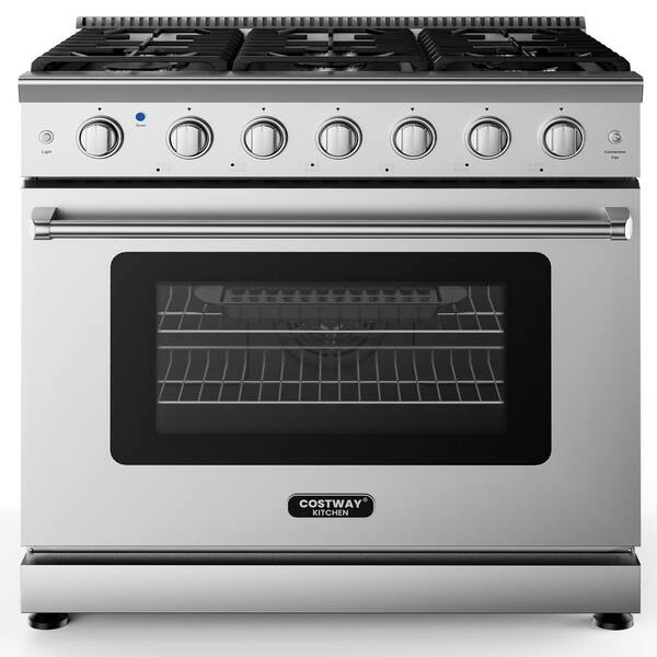 Costway 36 in. 6 cu. ft. 6-Burners Natural Gas and Liquefied Gas Range in Silver with Cooktop and Oven