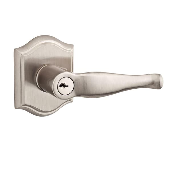 Baldwin Reserve Decorative Satin Nickel Keyed Entry Door Lever with Traditional Arch Rose
