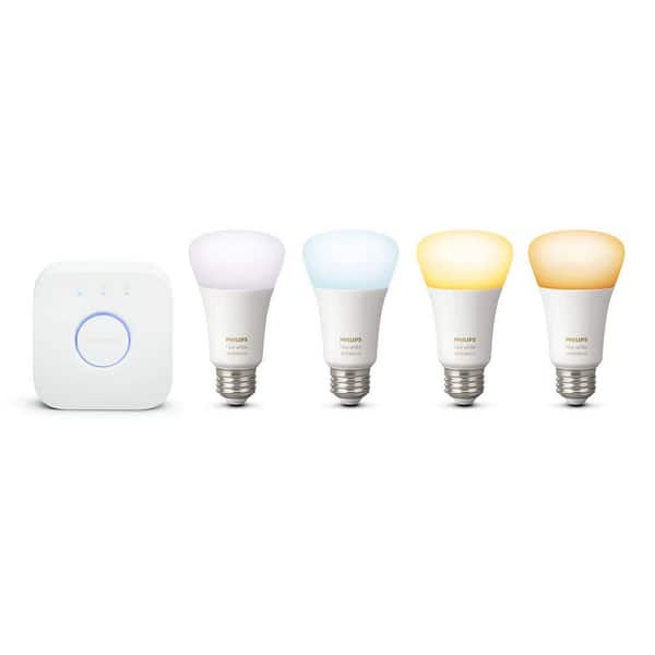 Philips:Philips Hue White Ambiance A19 LED 60W Equivalent Dimmable Smart  Wireless Light Bulb Starter Kit (4 Bulbs and Bridge) 530295 - The Home Depot