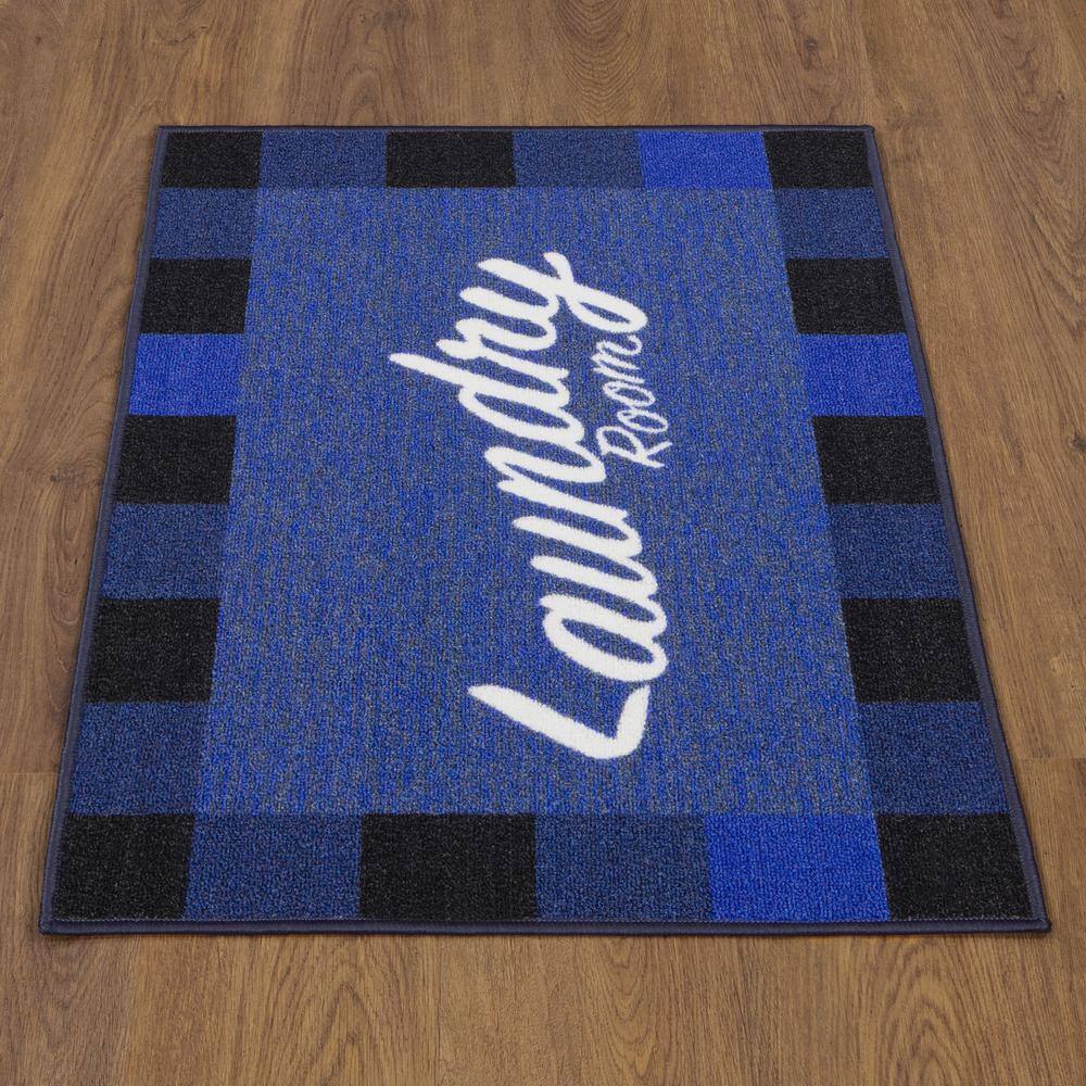 Blue Rectangular Non-Slip Rubberback Laundry Room Rug