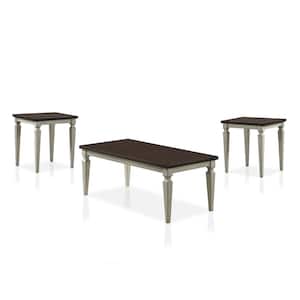 Tayson 3-Piece Antique White and Brown Wood Coffee Table Set