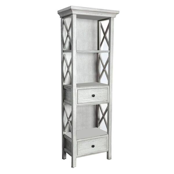 Benjara Antique White With 2 Drawer And, Antique White Bookcase With Drawers